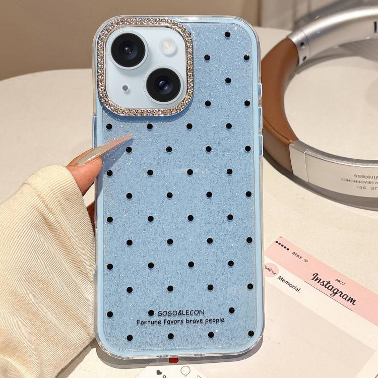 For iPhone 15 Glitter Powder Dots Pattern Rhinestone Large Hole Phone Case