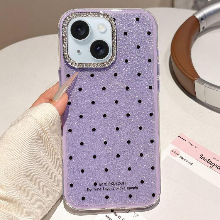 For iPhone 15 Glitter Powder Dots Pattern Rhinestone Large Hole Phone Case