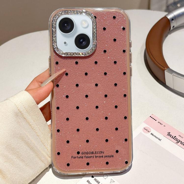 For iPhone 15 Glitter Powder Dots Pattern Rhinestone Large Hole Phone Case