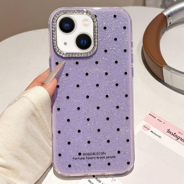 For iPhone 14 / 13 Glitter Powder Dots Pattern Rhinestone Large Hole Phone Case
