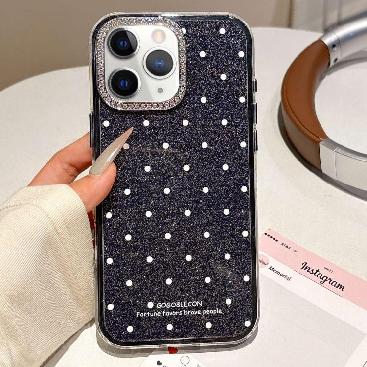 For iPhone 11 Pro Max Glitter Powder Dots Pattern Rhinestone Large Hole Phone Case