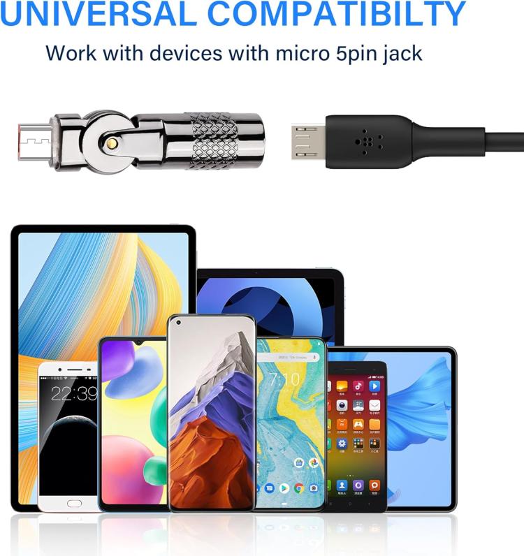 3A Metal 180 Rotating with Light Charge Adapter, Model:Micro USB Male to Micro USB Female