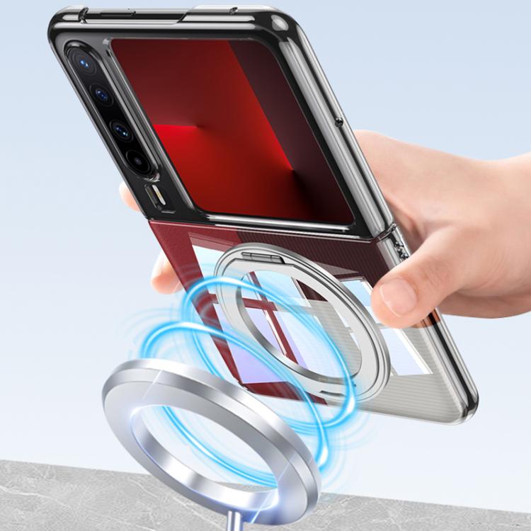 For Huawei Pura X GKK Ultra-thin Full Cover Phone Case with Magnetic Rotating Stand - Transparent