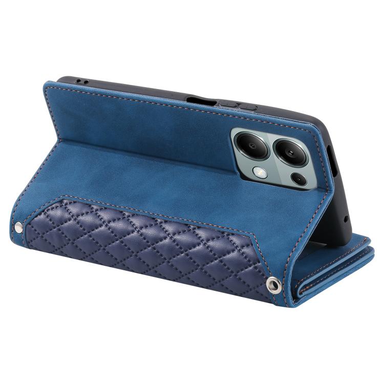 For OPPO Reno13 Pro Grid Texture Zipper Leather Phone Case with Lanyard