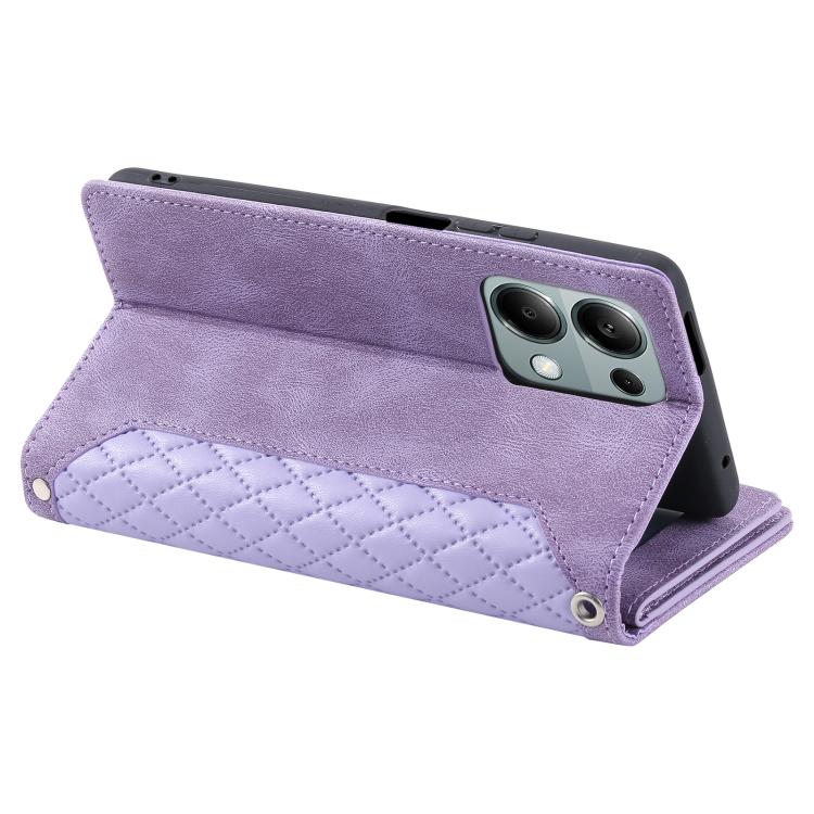 For OPPO Reno13 Pro Grid Texture Zipper Leather Phone Case with Lanyard