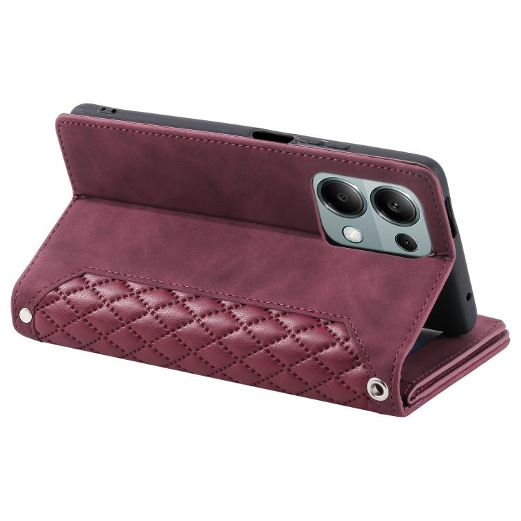 For OPPO Reno13 Pro Grid Texture Zipper Leather Phone Case with Lanyard