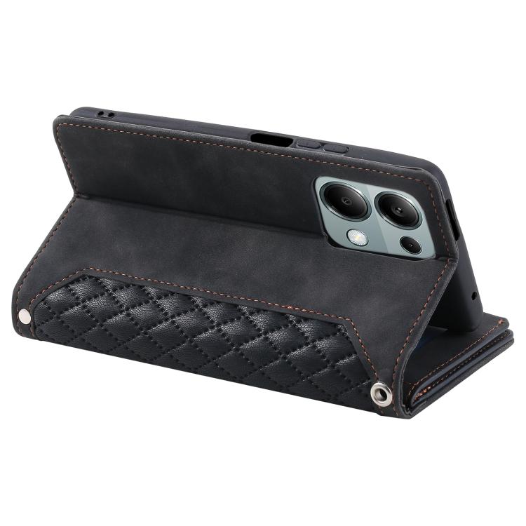 For OPPO Reno13 Pro Grid Texture Zipper Leather Phone Case with Lanyard