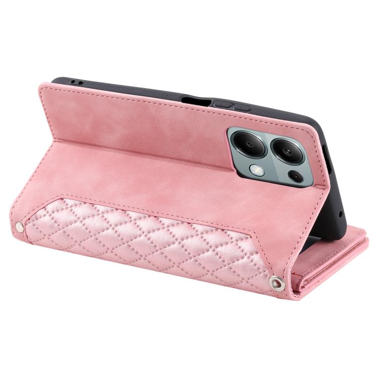 For OPPO Reno13 Pro Grid Texture Zipper Leather Phone Case with Lanyard
