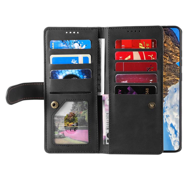 For OPPO Reno13 Pro Nine Card Zipper Bag Leather Phone Case with Lanyard
