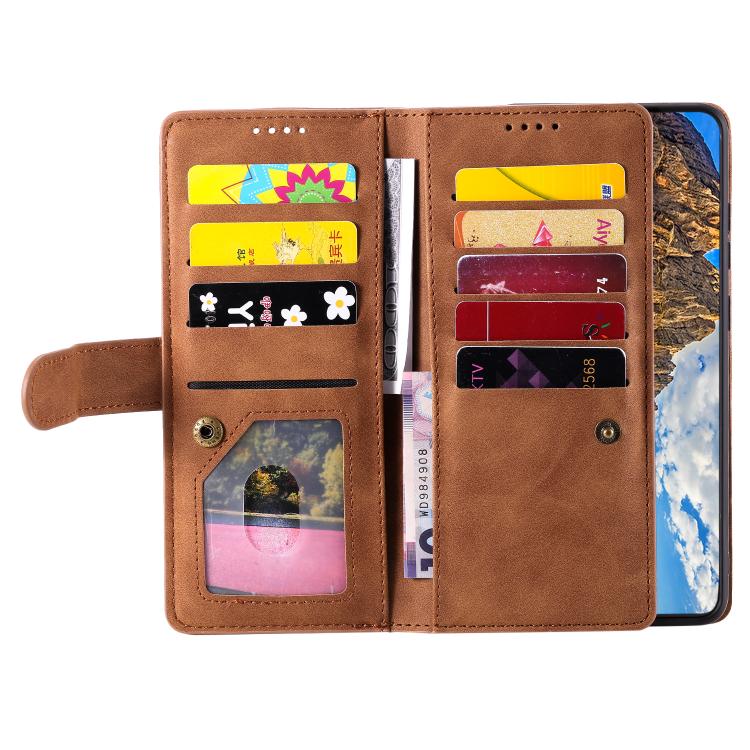 For OPPO Reno13 Pro Nine Card Zipper Bag Leather Phone Case with Lanyard
