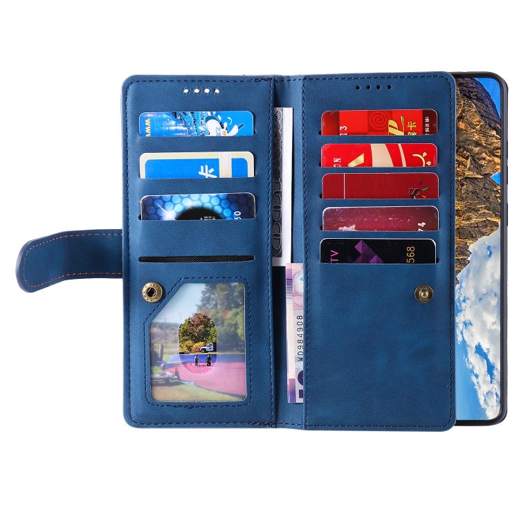 For OPPO Reno13 Pro Nine Card Zipper Bag Leather Phone Case with Lanyard
