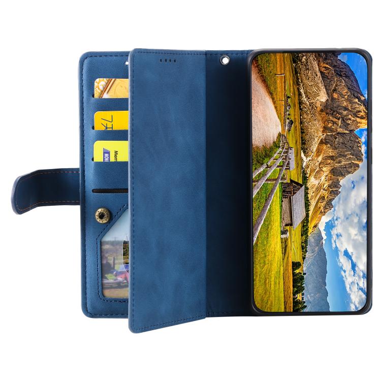 For OPPO Reno13 Pro Nine Card Zipper Bag Leather Phone Case with Lanyard