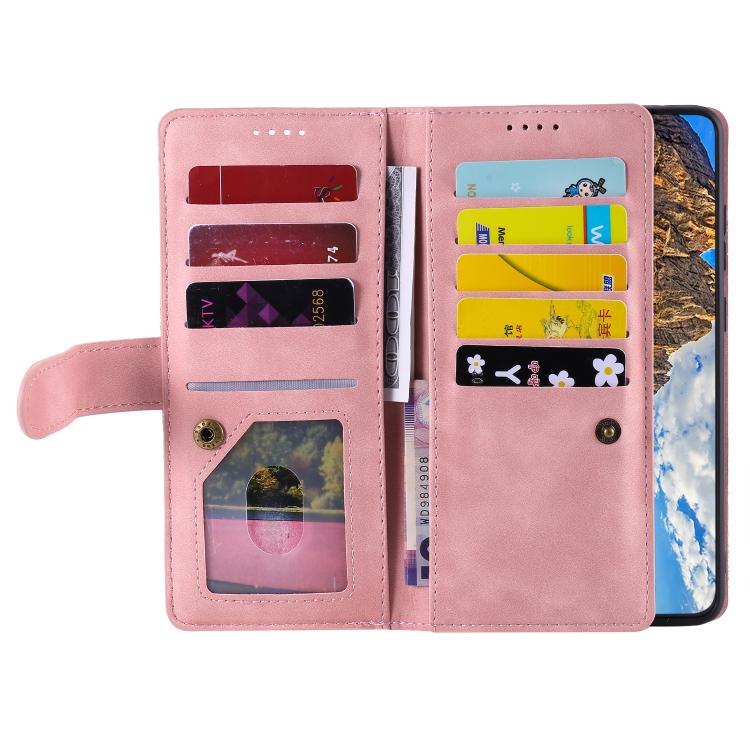 For OPPO Reno13 Pro Nine Card Zipper Bag Leather Phone Case with Lanyard