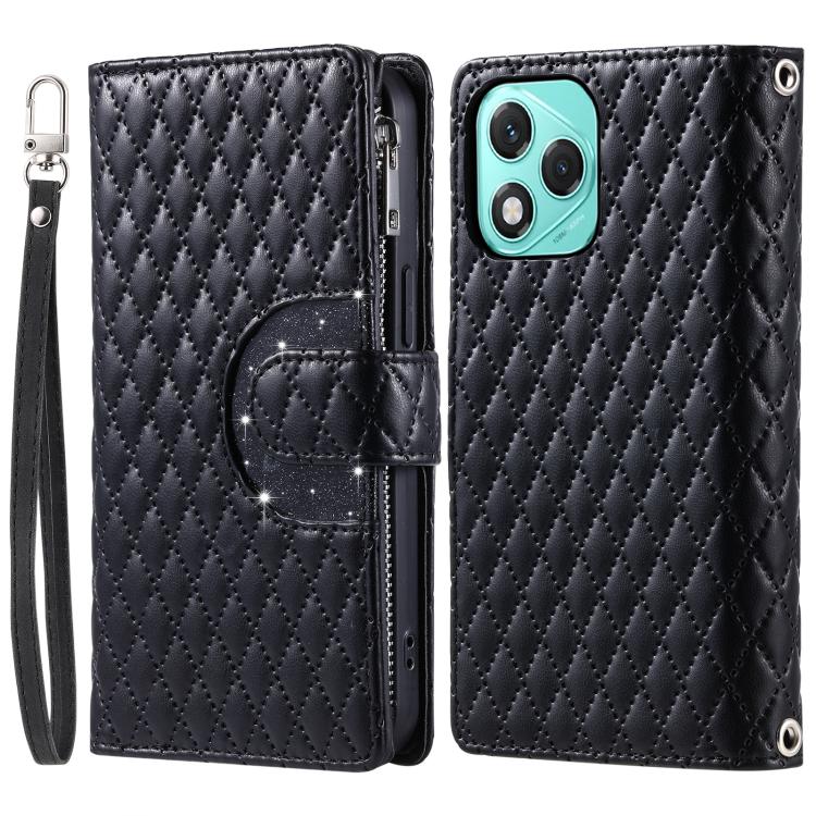 For Honor 400 Lite Global Glitter Lattice Zipper Wallet Leather Phone Case