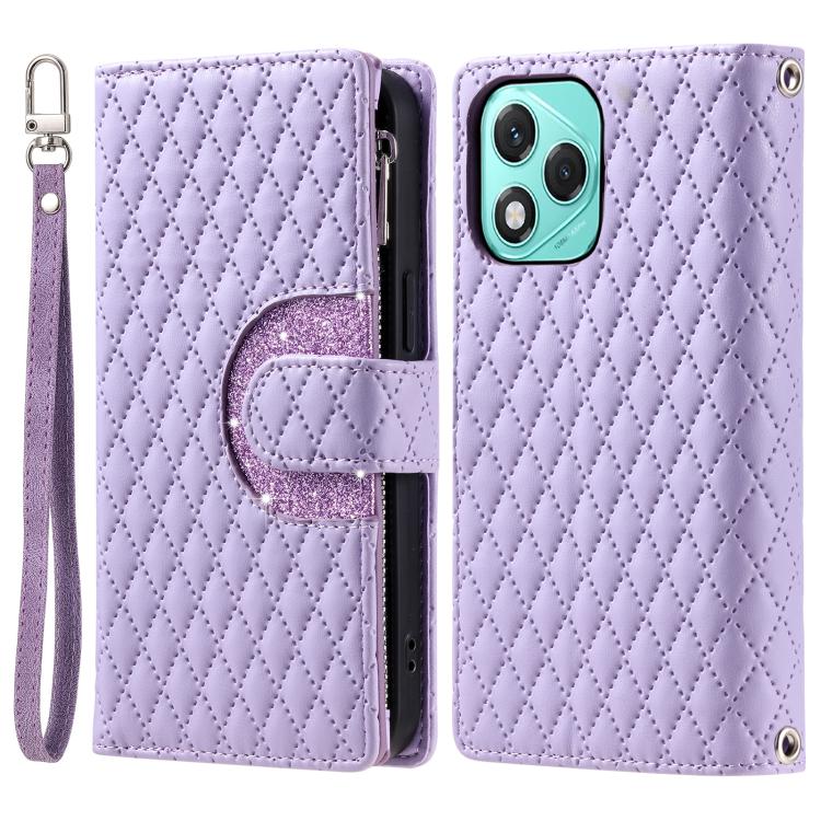 For Honor 400 Lite Global Glitter Lattice Zipper Wallet Leather Phone Case