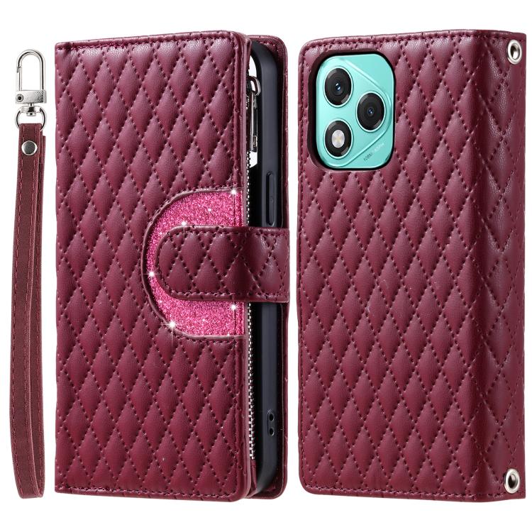 For Honor 400 Lite Global Glitter Lattice Zipper Wallet Leather Phone Case