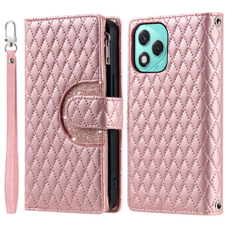 For Honor 400 Lite Global Glitter Lattice Zipper Wallet Leather Phone Case