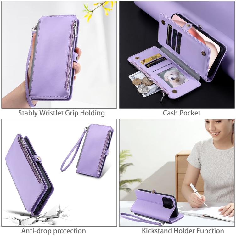 For Honor 400 Lite Global Leather Stitching Multi-card Slot Zipper Phone Case