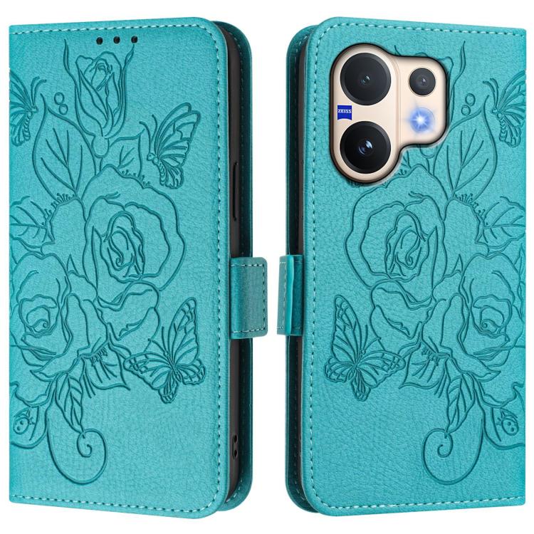 For vivo V60 5G Global Embossed Rose RFID Anti-theft Leather Phone Case