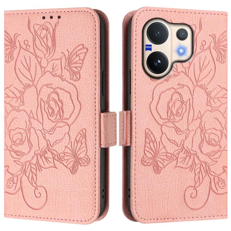 For vivo V60 5G Global Embossed Rose RFID Anti-theft Leather Phone Case
