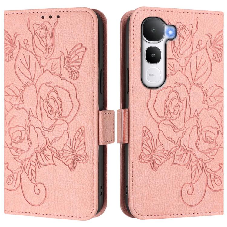 For vivo Y400 4G Embossed Rose RFID Anti-theft Leather Phone Case