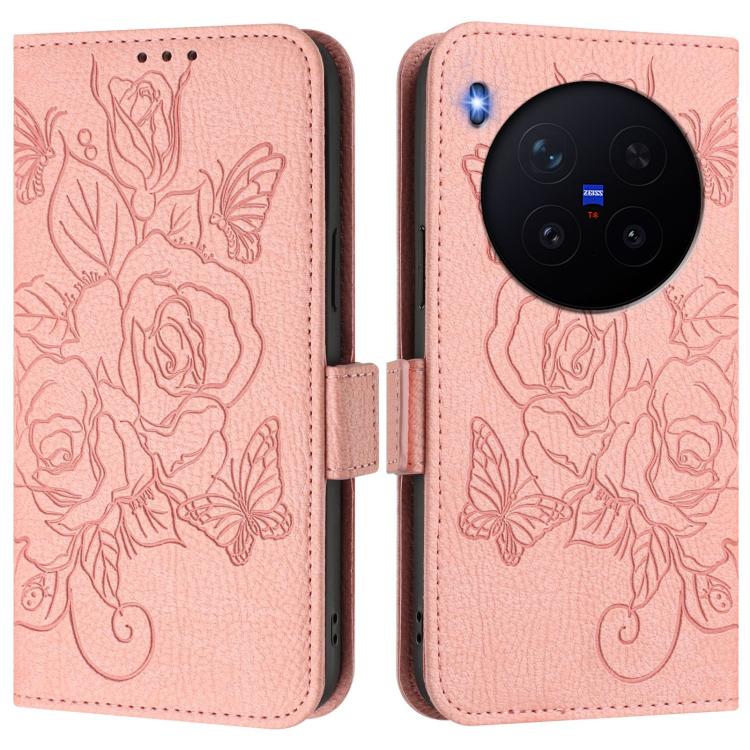 For vivo X300 5G Embossed Rose RFID Anti-theft Leather Phone Case