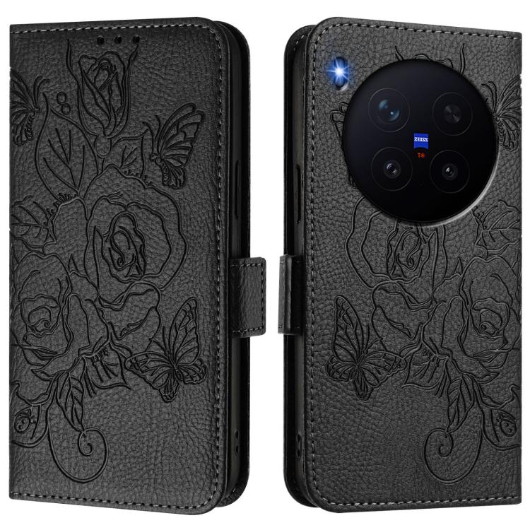 For vivo X300 5G Embossed Rose RFID Anti-theft Leather Phone Case