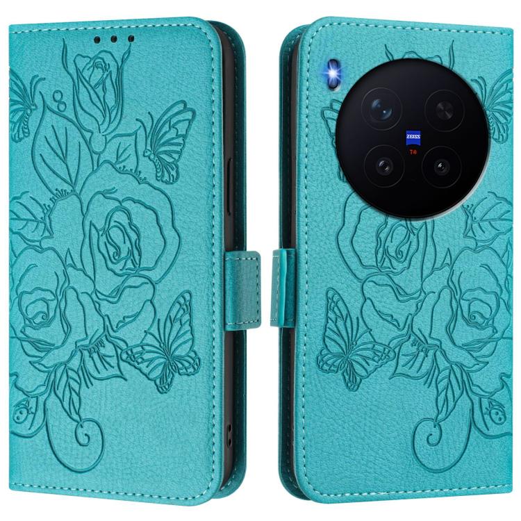 For vivo X300 Pro 5G Embossed Rose RFID Anti-theft Leather Phone Case