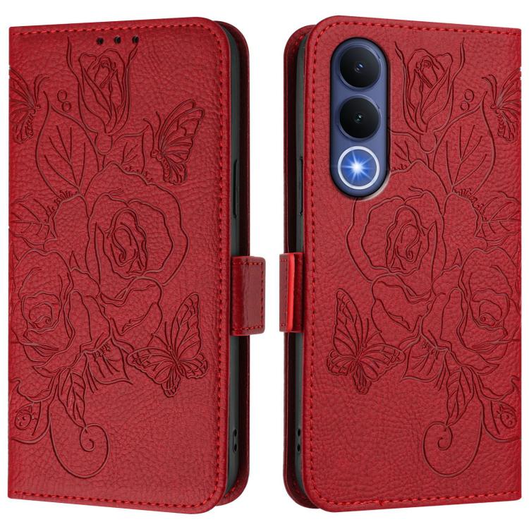 For vivo V70 FE 5G Embossed Rose RFID Anti-theft Leather Phone Case