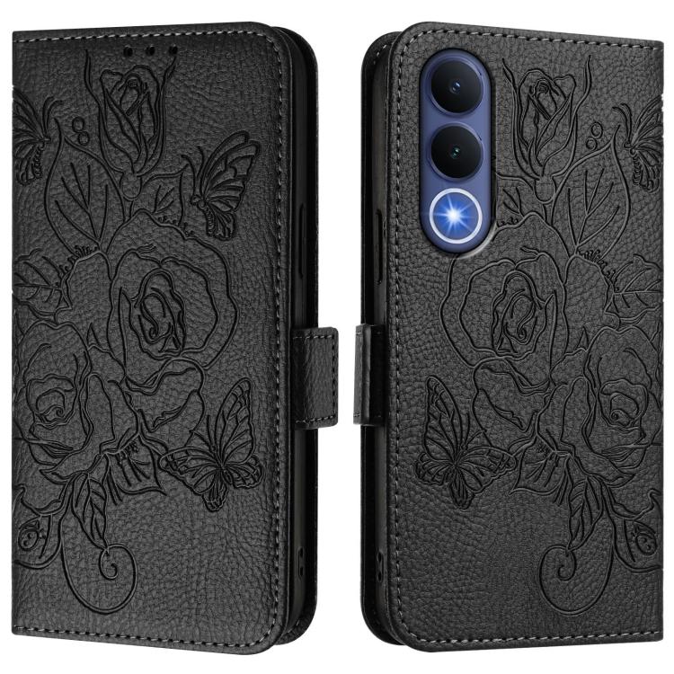 For vivo V70 FE 5G Embossed Rose RFID Anti-theft Leather Phone Case