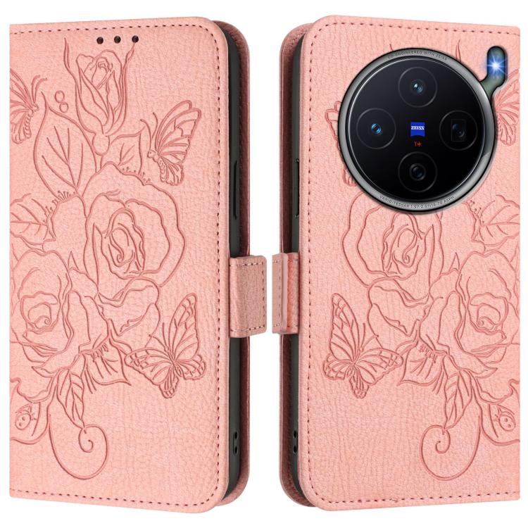 For vivo X300s Embossed Rose RFID Anti-theft Leather Phone Case