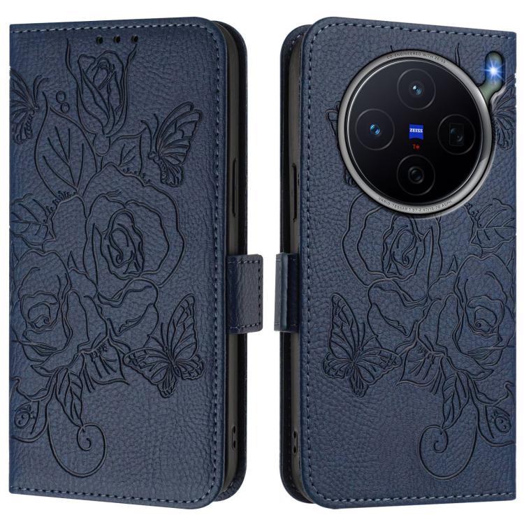 For vivo X300s Embossed Rose RFID Anti-theft Leather Phone Case