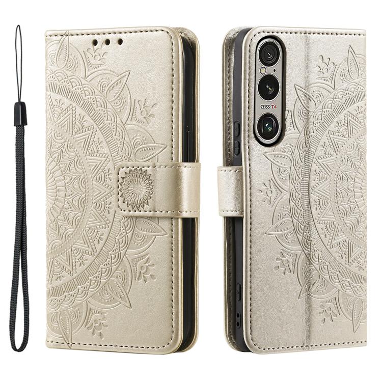 For Sony Xperia 1 VII Totem Flower Embossed Leather Phone Case with Lanyard