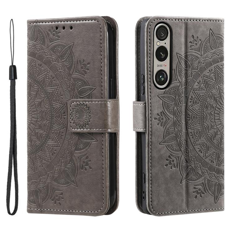 For Sony Xperia 1 VII Totem Flower Embossed Leather Phone Case with Lanyard