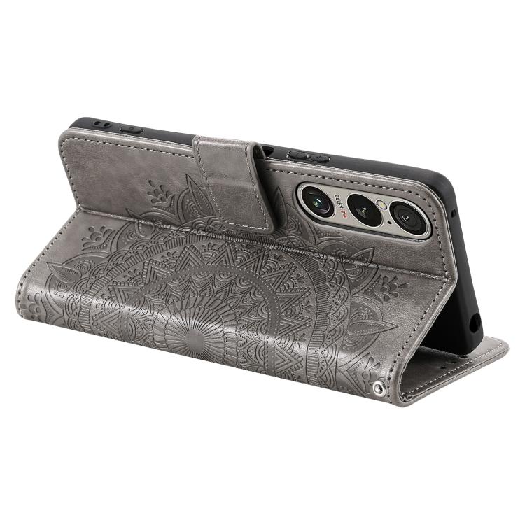 For Sony Xperia 1 VII Totem Flower Embossed Leather Phone Case with Lanyard