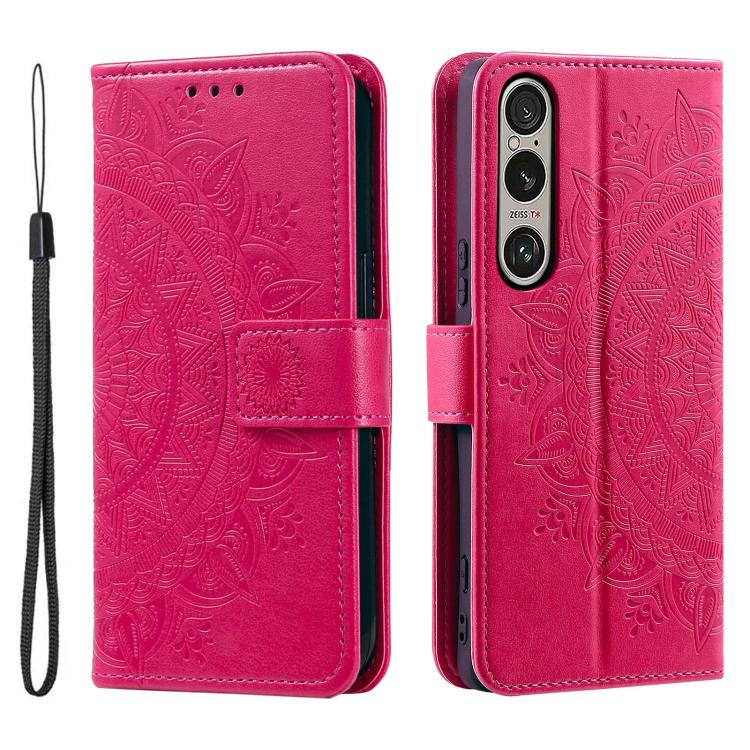 For Sony Xperia 1 VII Totem Flower Embossed Leather Phone Case with Lanyard