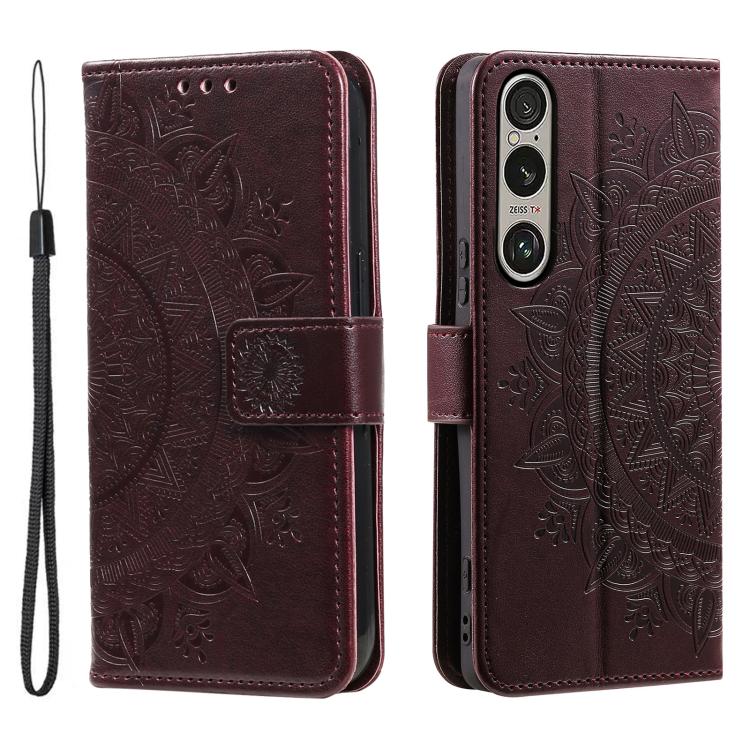 For Sony Xperia 1 VII Totem Flower Embossed Leather Phone Case with Lanyard