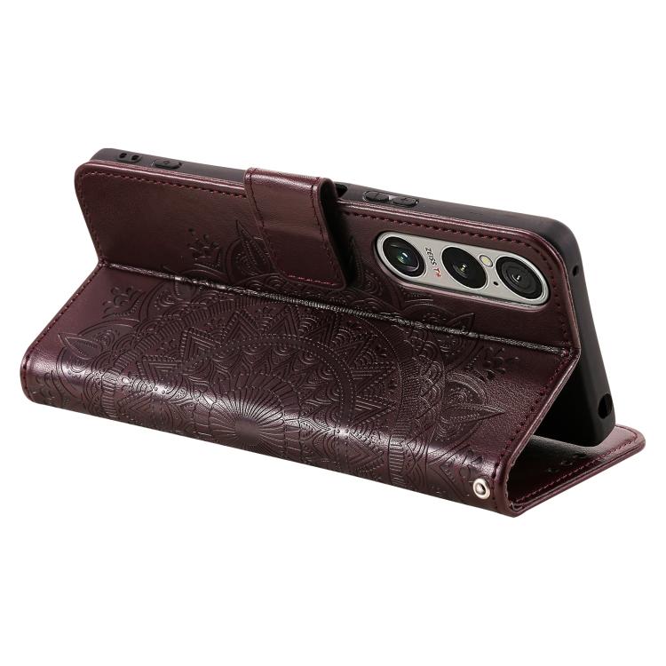 For Sony Xperia 1 VII Totem Flower Embossed Leather Phone Case with Lanyard