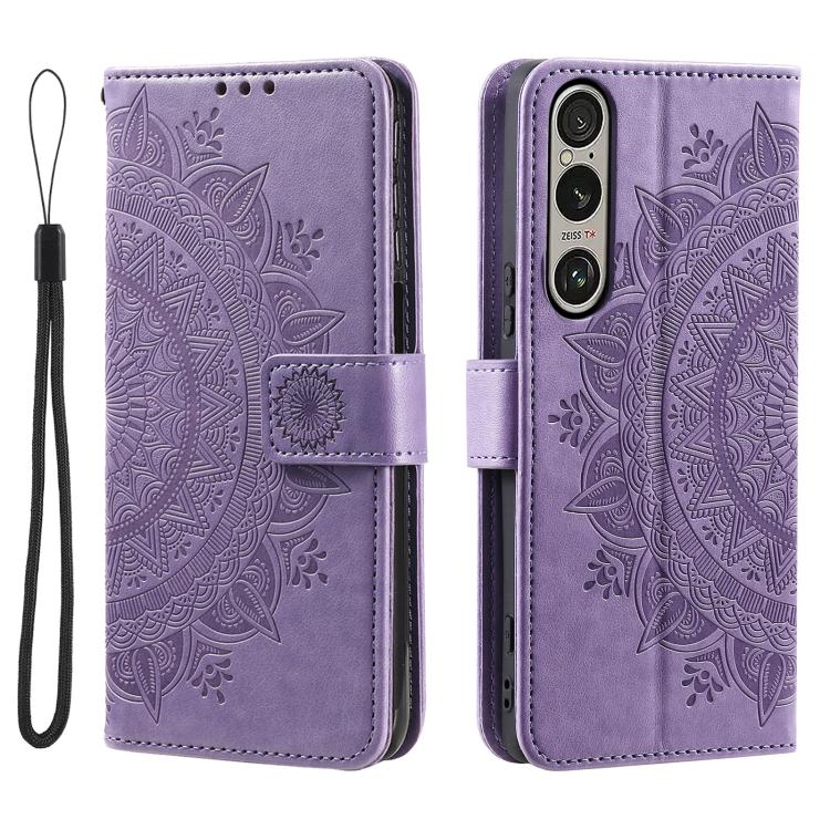 For Sony Xperia 1 VII Totem Flower Embossed Leather Phone Case with Lanyard