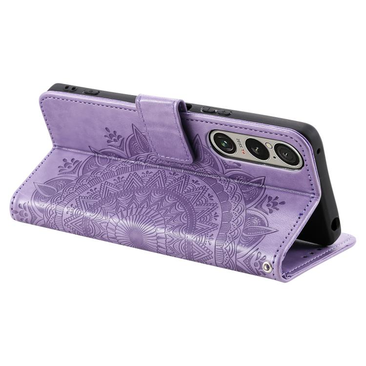 For Sony Xperia 1 VII Totem Flower Embossed Leather Phone Case with Lanyard