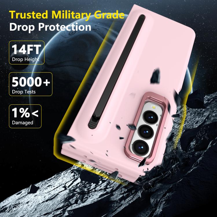 For Samsung Galaxy Z Fold3 5G Integrated Skin Feel Lens Folding Holder Pen Slot Shockproof Phone Case with Pen