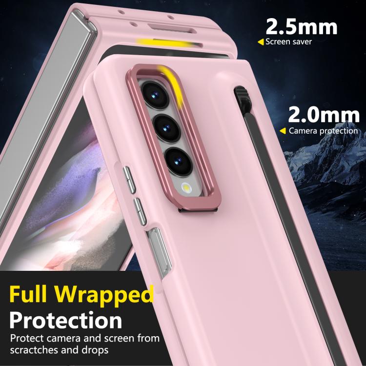 For Samsung Galaxy Z Fold3 5G Integrated Skin Feel Lens Folding Holder Pen Slot Shockproof Phone Case with Pen