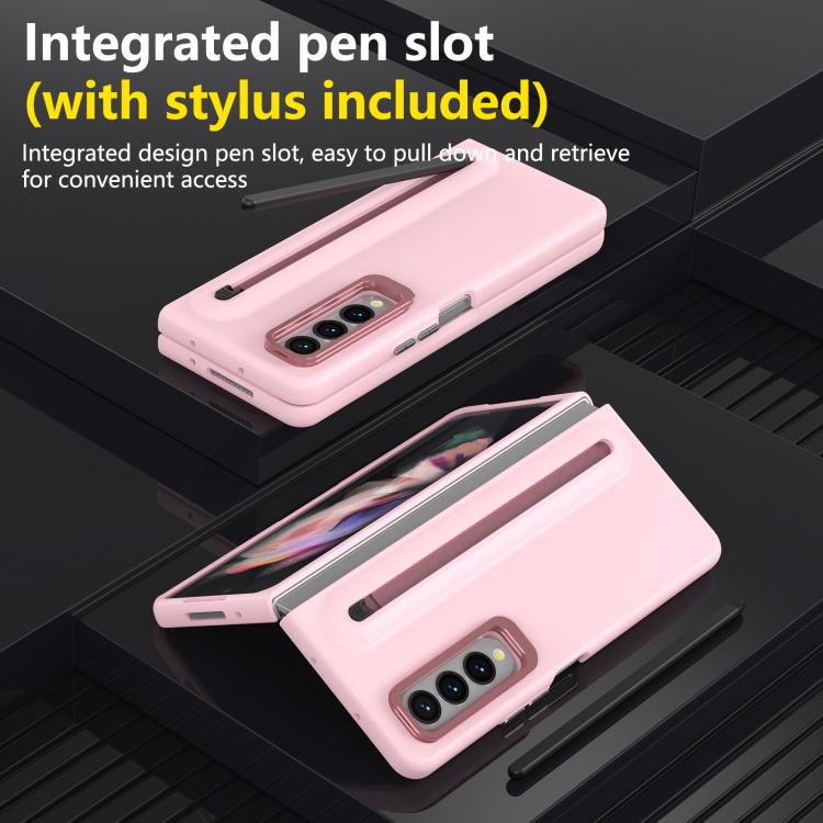 For Samsung Galaxy Z Fold3 5G Integrated Skin Feel Lens Folding Holder Pen Slot Shockproof Phone Case with Pen