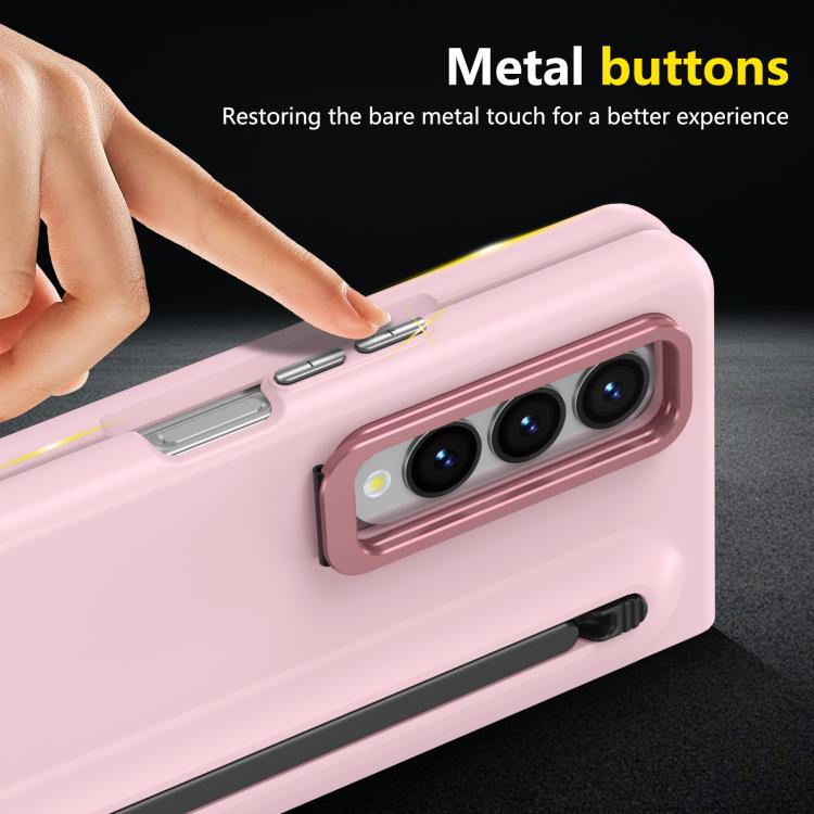 For Samsung Galaxy Z Fold3 5G Integrated Skin Feel Lens Folding Holder Pen Slot Shockproof Phone Case with Pen