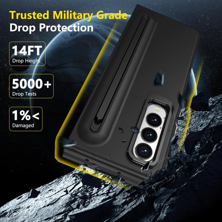 For Samsung Galaxy Z Fold3 5G Integrated Skin Feel Lens Folding Holder Pen Slot Shockproof Phone Case with Pen