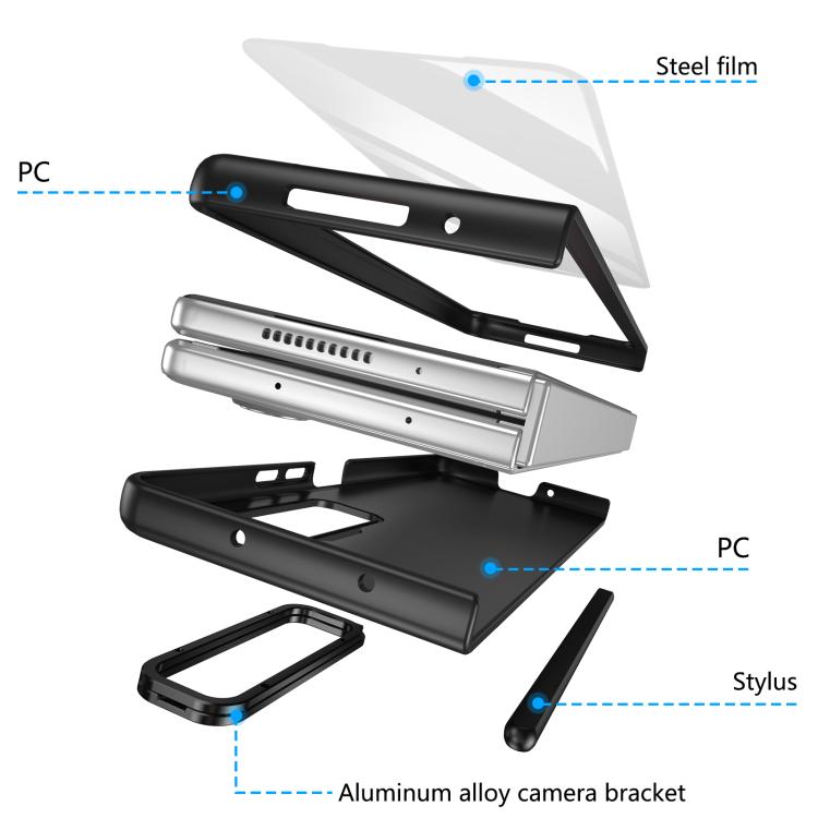 For Samsung Galaxy Z Fold3 5G Integrated Skin Feel Lens Folding Holder Pen Slot Shockproof Phone Case with Pen