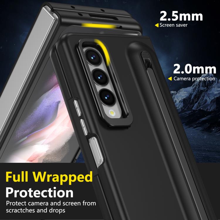 For Samsung Galaxy Z Fold3 5G Integrated Skin Feel Lens Folding Holder Pen Slot Shockproof Phone Case with Pen