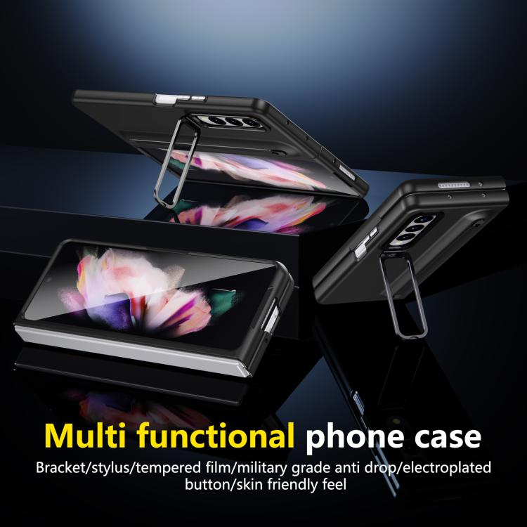 For Samsung Galaxy Z Fold3 5G Integrated Skin Feel Lens Folding Holder Pen Slot Shockproof Phone Case with Pen