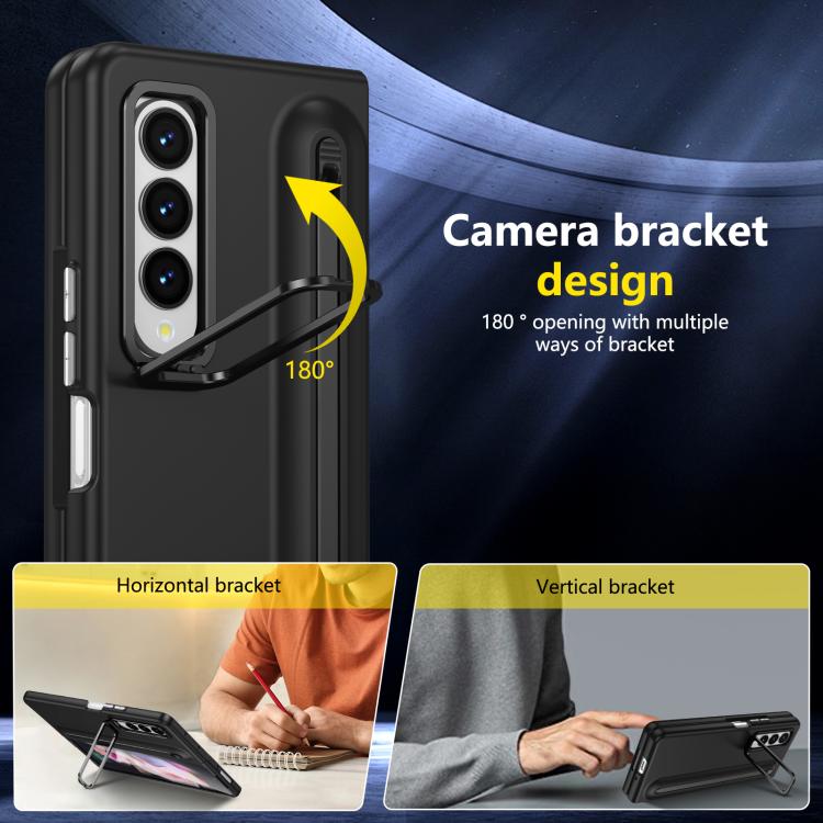 For Samsung Galaxy Z Fold3 5G Integrated Skin Feel Lens Folding Holder Pen Slot Shockproof Phone Case with Pen