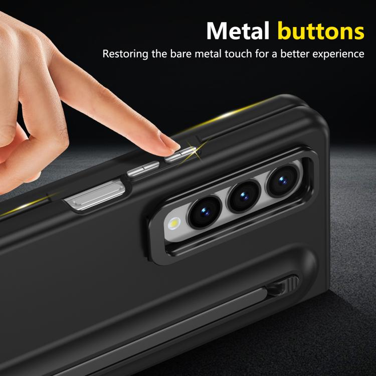 For Samsung Galaxy Z Fold3 5G Integrated Skin Feel Lens Folding Holder Pen Slot Shockproof Phone Case with Pen